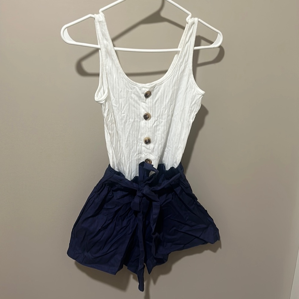 Navy & White Romper, Never Worn!